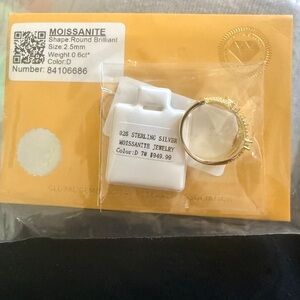 Gold Moissanite Ring - Sterling Silver Band